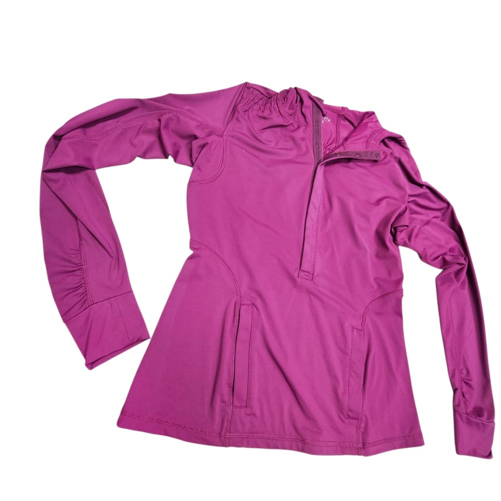 Athleta Women Long Sleeve Hooded Pullover Top S Athletic Maroon Running Gorpcore